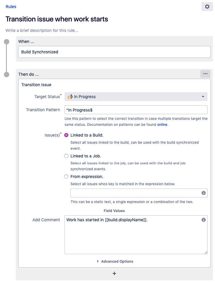 Use case: Transition issue when work starts