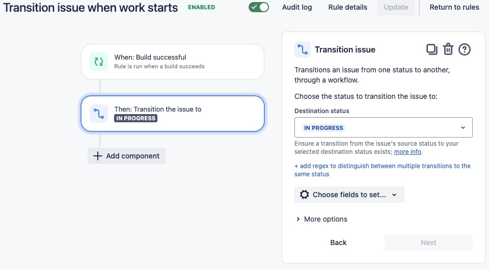 Use case: Transition issue when work starts