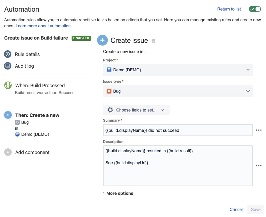 Use case: Create issue for failing builds