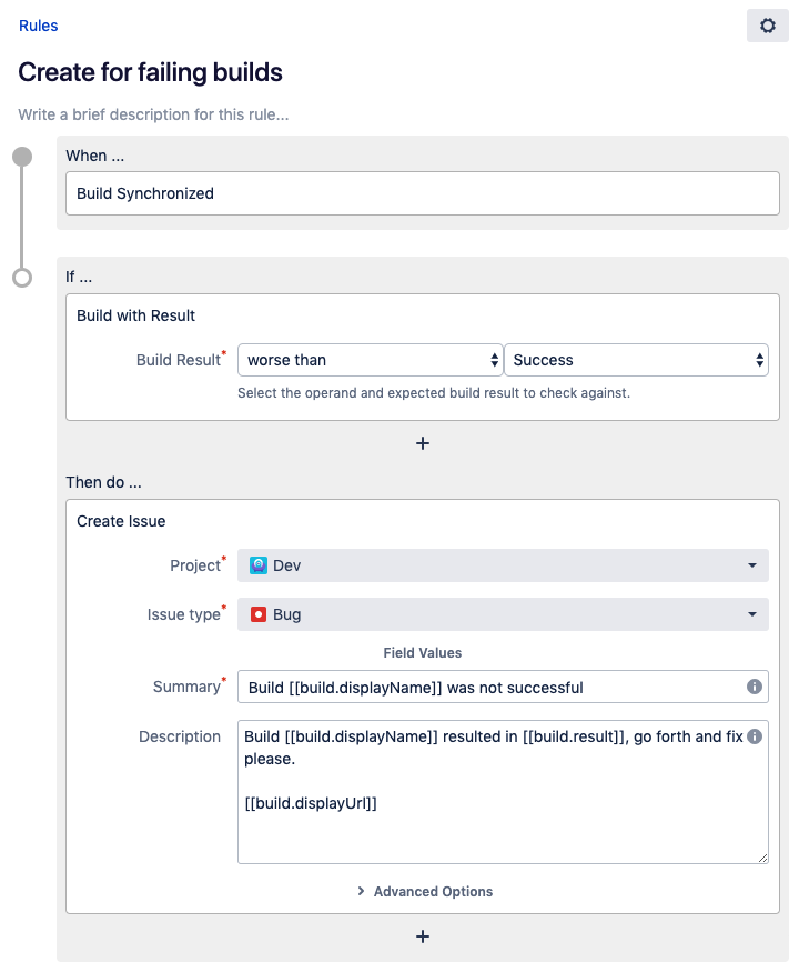 Use case: Create issue for failing builds