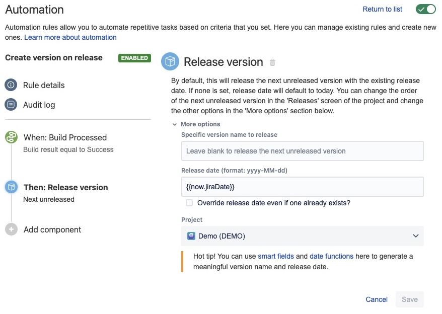 Use case: Release version after the release build